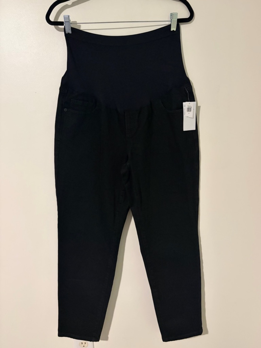 NWT Old Navy Maternity OG Straight Jeans Womens 14 Black Full Panel Stretch